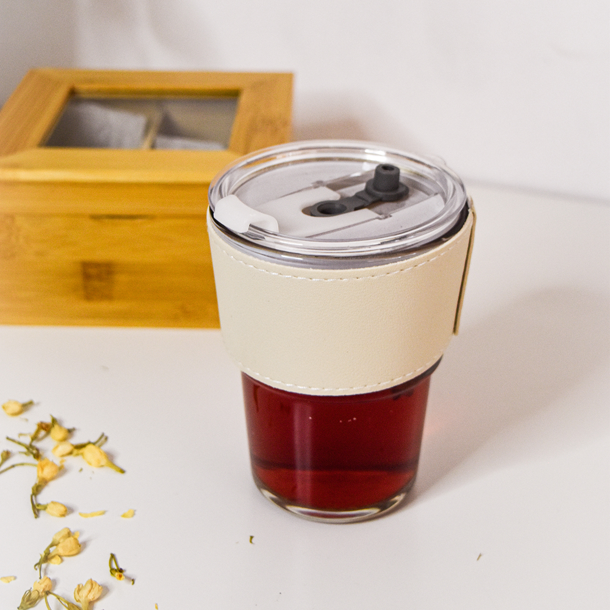 R08233.13 - Kubek szklany Vigo 350 ml, beżowy/transparentny