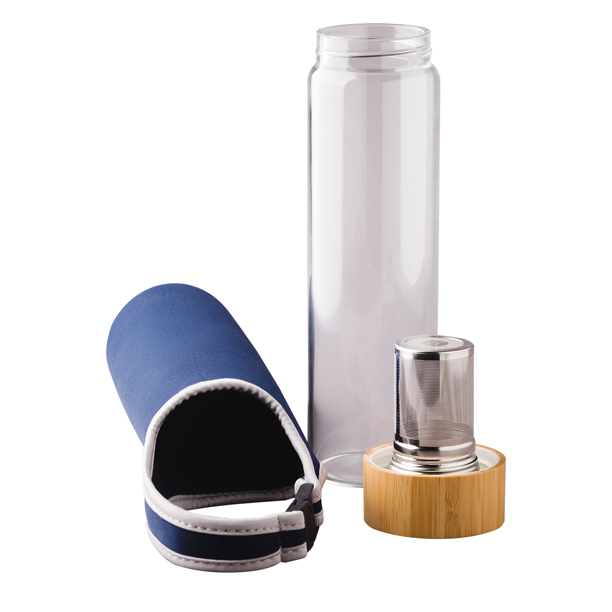 R08273.42 - Szklana butelka z zaparzaczem herbaty Gourmet 600 ml, granatowy