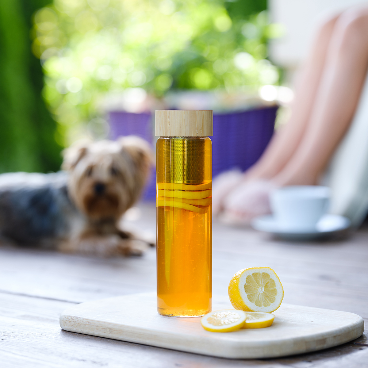 R08273.42 - Szklana butelka z zaparzaczem herbaty Gourmet 600 ml, granatowy