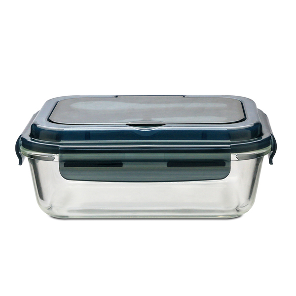 R08444.02 - Szklany lunch box ze sztućcami Lagos 1000 ml, czarny 