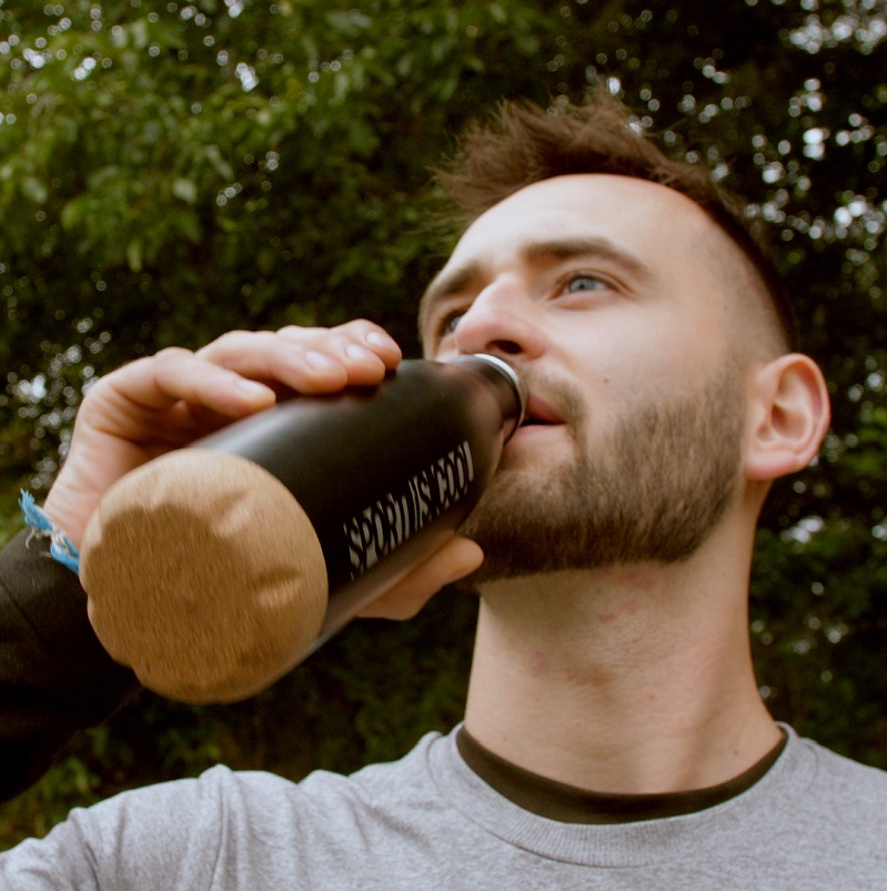 R08445.02 - Butelka termiczna z korkowym spodem  , czarny