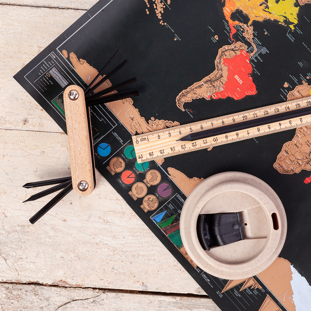 R73761.13 - Ołówek z linijką - zestaw Simple, beżowy