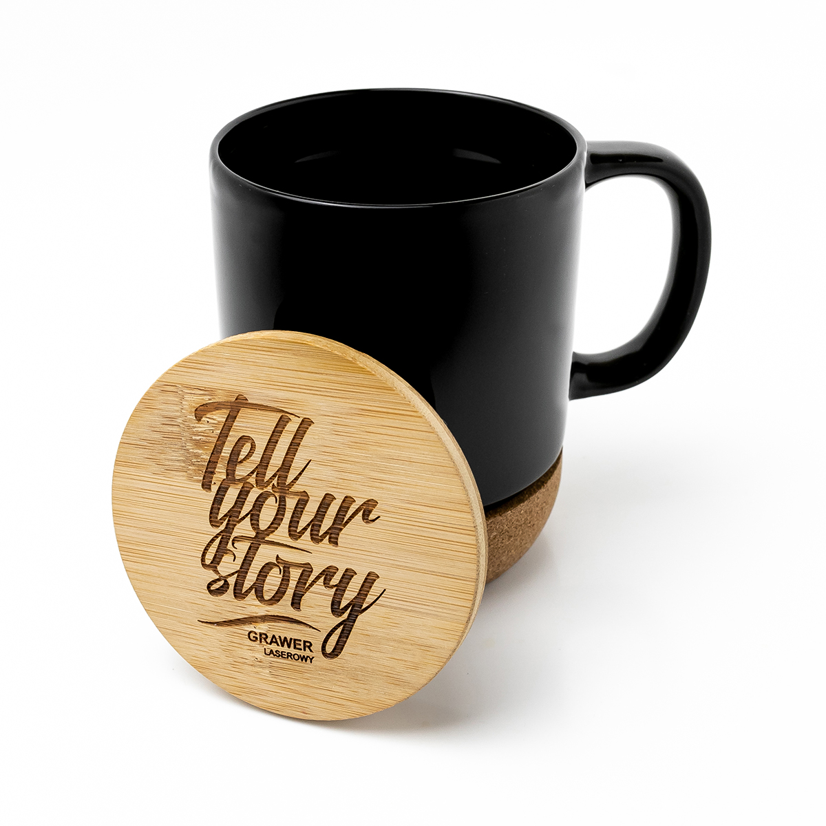 R85309.02 - Kubek ceramiczny z bambusową przykrywką Giulia, czarny